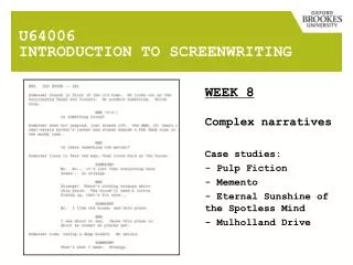 U64006 INTRODUCTION TO SCREENWRITING