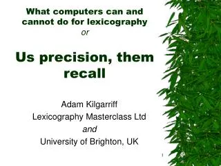 What computers can and cannot do for lexicography or Us precision, them recall