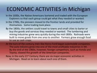 ECONOMIC ACTIVITIES in Michigan