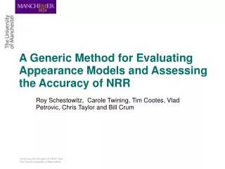 A Generic Method for Evaluating Appearance Models and Assessing the Accuracy of NRR