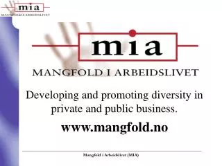 Developing and promoting diversity in private and public business. mangfold.no