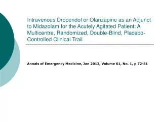 Annals of Emergency Medicine, Jan 2013, Volume 61, No. 1, p 72-81