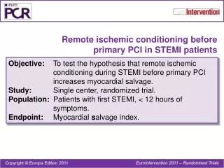 Remote ischemic conditioning before primary PCI in STEMI patients