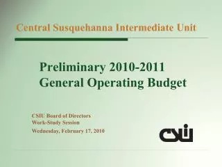 Preliminary 2010-2011 General Operating Budget