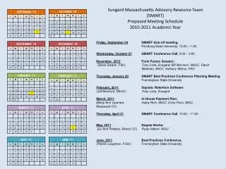 Sungard Massachusetts Advisory Resource Team (SMART) Proposed Meeting Schedule