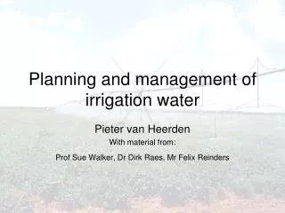 Planning and management of irrigation water