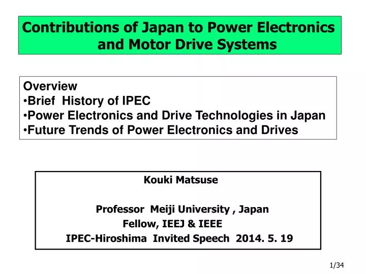 contributions of japan to power electronics and motor drive systems