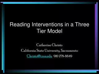Reading Interventions in a Three Tier Model