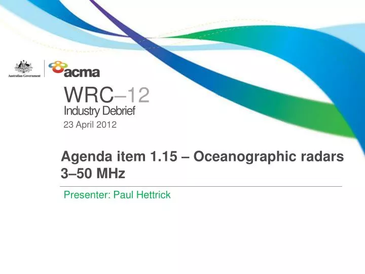 agenda item 1 15 oceanographic radars 3 50 mhz