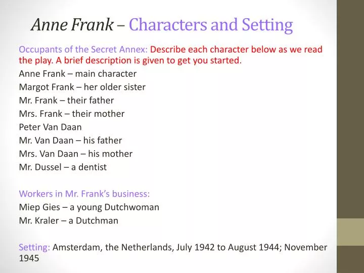 anne frank characters and setting