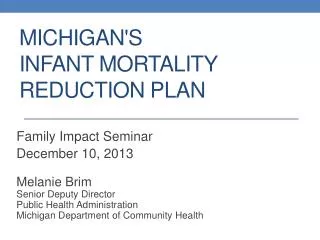 Michigan's Infant Mortality Reduction Plan