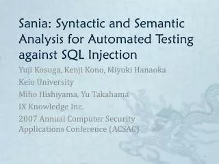 sania syntactic and semantic analysis for automated testing against sql injection
