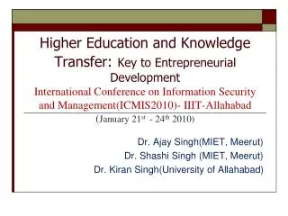 Dr. Ajay Singh (MIET, Meerut) Dr. Shashi Singh (MIET, Meerut)