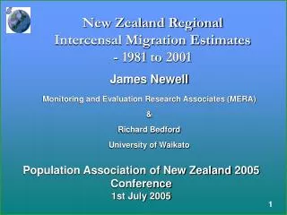 New Zealand Regional Intercensal Migration Estimates - 1981 to 2001