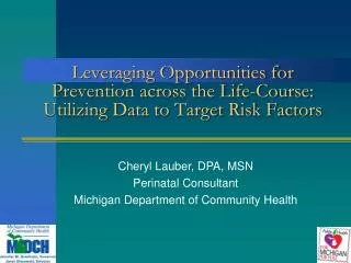 Cheryl Lauber, DPA, MSN Perinatal Consultant Michigan Department of Community Health