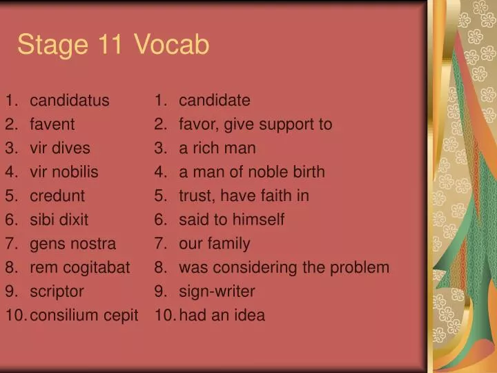 stage 11 vocab