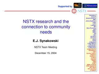 NSTX research and the connection to community needs