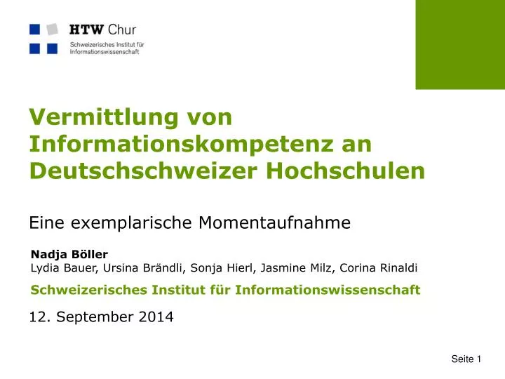 vermittlung von informationskompetenz an deutschschweizer hochschulen