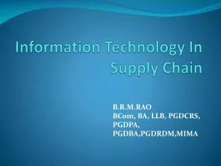Information Technology In Supply Chain
