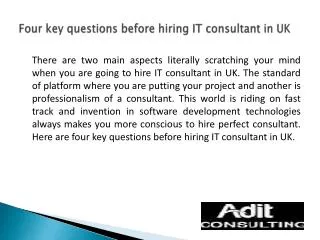 Four key questions before hiring IT consultant in UK