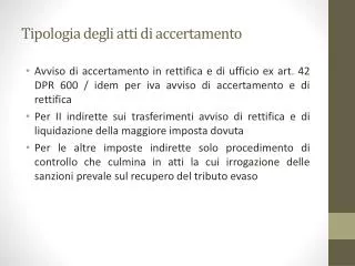 tipologia degli atti di accertamento