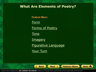 Form Forms of Poetry Tone Imagery Figurative Language Your Turn