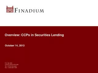 Overview: CCPs in Securities Lending
