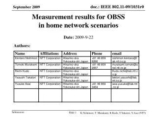 Measurement results for OBSS in home network scenarios