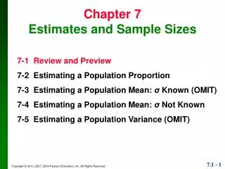 Chapter 7 Estimates and Sample Sizes