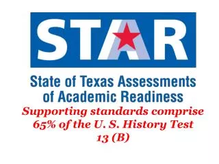 Supporting standards comprise 65% of the U. S. History Test 13 (B)