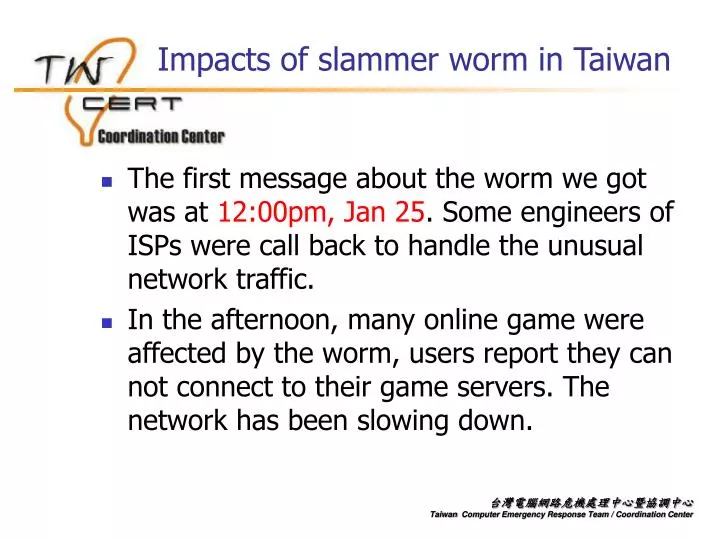 impacts of slammer worm in taiwan