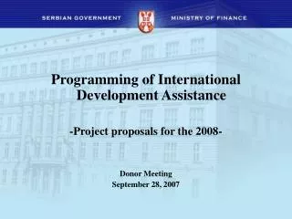 Programming of International Development Assistance -Project proposals for the 2008-