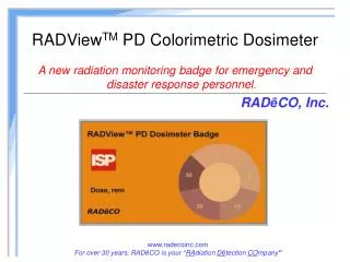 RADView TM PD Colorimetric Dosimeter