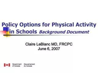 Policy Options for Physical Activity in Schools Background Document