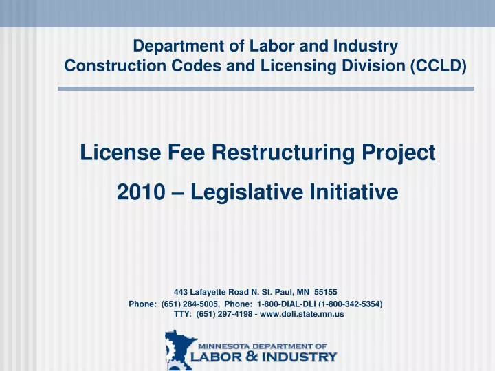 department of labor and industry construction codes and licensing division ccld
