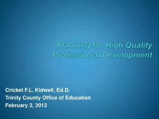Planning for High Quality Professional Development