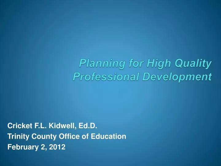 planning for high quality professional development