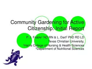 Community Gardening for Active Citizenship: Initial Report