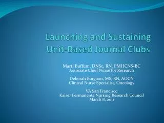 Launching and Sustaining Unit-Based Journal Clubs