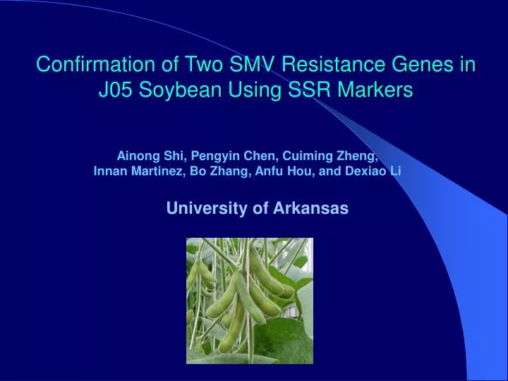 confirmation of two smv resistance genes in j05 soybean using ssr markers