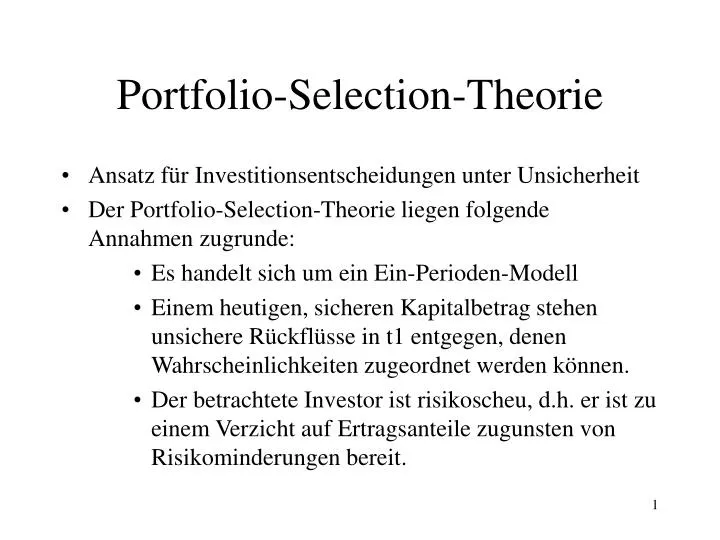 portfolio selection theorie