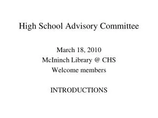 High School Advisory Committee