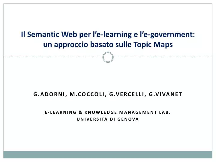 il semantic web per l e learning e l e government un approccio basato sulle topic maps
