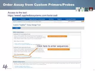 Order Assay from Custom Primers/Probes