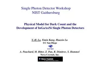 Single Photon Detector Workshop NIST Gaithersburg