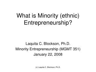 What is Minority (ethnic) Entrepreneurship?