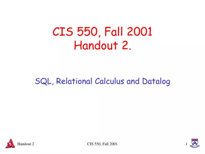cis 550 fall 2001 handout 2