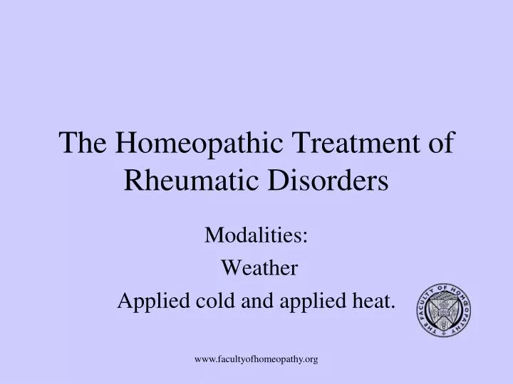 the homeopathic treatment of rheumatic disorders