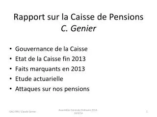 rapport sur la caisse de pensions c genier