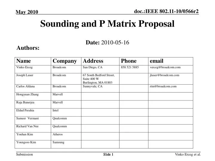 sounding and p matrix proposal